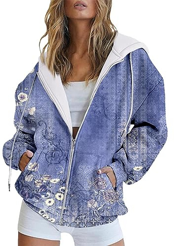 Sweat À Capuche Femme Original - Hoodie Femme Zippé Oversize Veste | Sweat Décontractés Sweatshirt Ample Hoodie avec Motif Manteau 2025 Nouveau Sweat Vintage Hoodie Mi Saison Haut