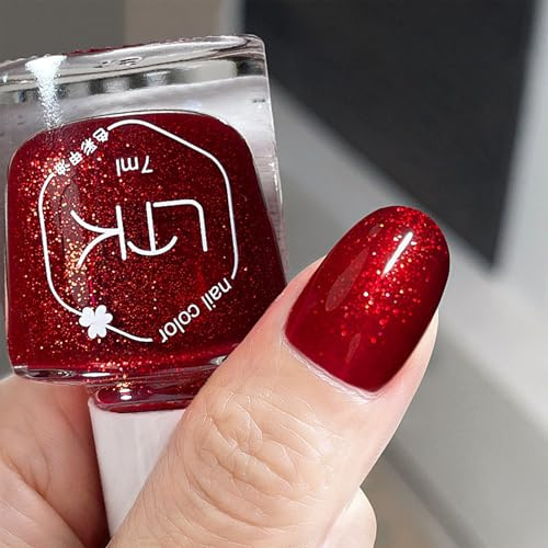Red Glitter Nail Polish - Red Nail Varnish Quick Dry - High Shine Christmas Shimmer Nail Polish red Air Fast Dry - Natural Glitter Nail Varnish for Nail Art DIY
