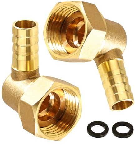 2 Stück Messing Fitting Schlauch Barb, 10mm Widerhaken zu G1/2 Innengewinde Rohr, 1/2 Zoll Winkel 90 Grad, Messing Reduzierstück Widerhaken Schlauchanschluss Kupplung für Wasser Kraftstoff Luft Pneuma