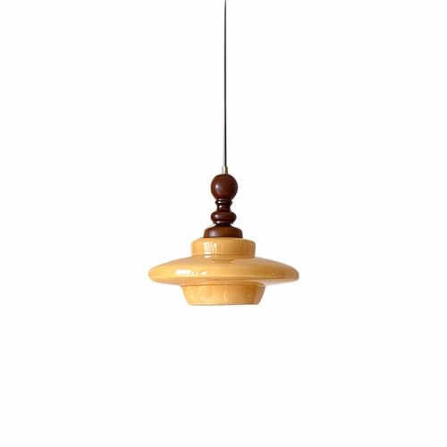 S-Cevada Vintage Kronleuchter aus Glas mit Holzhalterung, glänzender gelber Lampenschirm, moderne Deckenleuchte im Mid-Century-Stil, perfekt für Esszimmer, Küche, Wohnzimmer, Café
