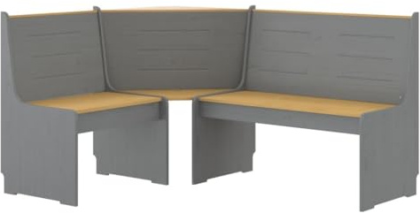 CIOURSTO Banco de Esquina, Madera de Pino Maciza, Banco de Comedor de Madera para Interior con Respaldo, para Salón o Comedor, Resistente y Duradero, 151 X 118,5 X 85 cm (Marrón Miel y Gris)