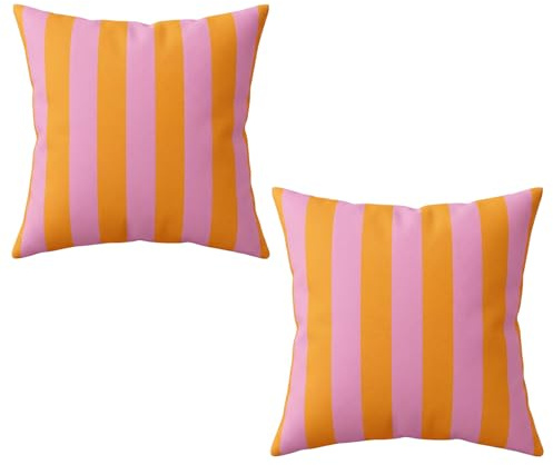TLDBATICE 2 Stück Kissenbezüge, Kissenbezug Gestreift Pink Orange Dekokissenbezug Kissenhülle for Wohnzimmer Sofa, Verdeckter Reißverschluss, Passend für 45x45 cm Kissenfüllung Ohne Füllung