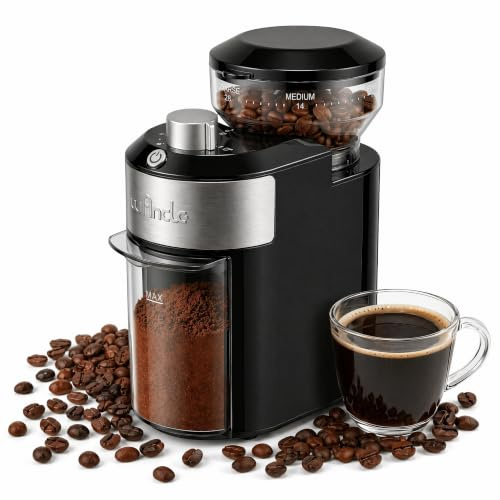 Wancle Elektrische Kaffeemühle, Einstellbare Kaffeemühle mit 28 Mahlgradeinstellungen, präzises Mahlen für 2-12 Tassen, Für Espresso, Tropfkaffee und French Press, Kaffeemühle mit sauberer Bürste