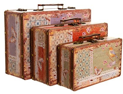 Birendy Truhe Kiste KD 1290 Koffer, Kofferset, Holztruhe mit edlem Leder bezogen SET Größe M + L + XL