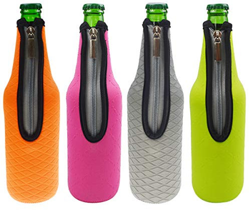 Orchidtent 4 Stück 17,6 Oz (500ml) Neopren Isoliert Klappbar Bierflaschen Kühler, Insulated Neopren-Klapp-Zipper Flaschenkühler Halten (4 Farben 2)