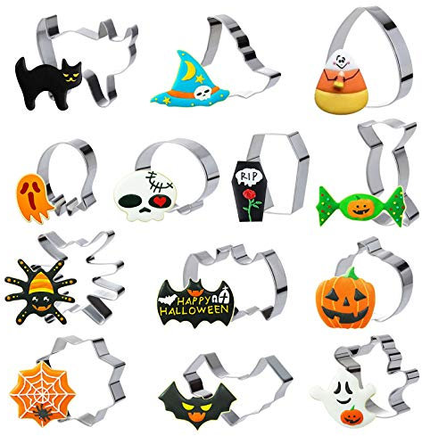 GWHOLE Moldes Galletas Halloween 13 Piezas Cortadores de Galletas Cortadores de Galletas de Acero Inoxidable para Chuches Galletas Cookies Fondant Pasteria Halloween