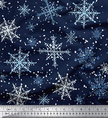 Soimoi Blau Baumwolle Batist Stoff Schneeflocken & Star Stoff Meterware 42 Zoll breit
