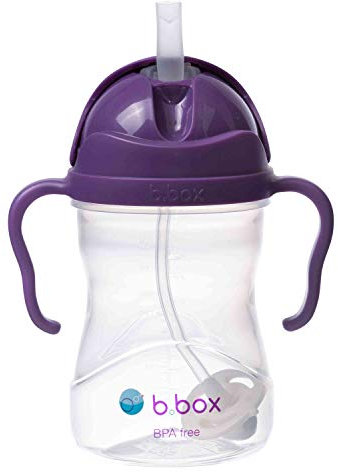 b.box Kids Sippy Cup with Weighted Straw, Easy Grip Water Bottle Handles, Simple Flip-Top Lid Bottles for Babies, Leakproof Weighted Silicone Straw, 240ml, (Grape)