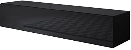 MB Muebles Bonitos, Meuble TV Mural Luke H2 pour Salon Moderne, Meuble Suspendu au Mur, Design Modulaire avec Porte Abattante, Mélamine Brillante, Noir, 160x30x40 cm