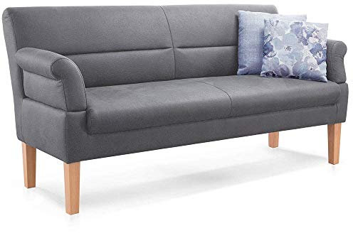 CAVADORE 2,5-Sitzer Kira, Sitzbank für Küche, Esszimmer oder Wohnküche in Büffellederoptik, Inkl. Armteilverstellung und Federkern, 168 x 94 x 81, Mikrofaser: hellgrau