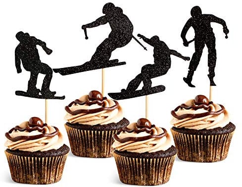 24Pcs Skateboard Cupcake Toppers Skateboarding Cake Topper Sport Cake Decoration for Sport Themed Bacheloretter Birthday Wedding Party Supplies