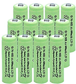 NiMH AA 600mAh 1.2V Rechargeable Batteries for Solar Lights, Garden Lights, Remotes, Mice(Pack of 12)