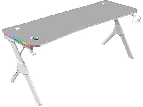 Mars Gaming MGDXLRGB, Mesa Gaming Ergonómica RGB, Soporte Auriculares y Bebida, Escritorio PC, 160x60cm, Blanco