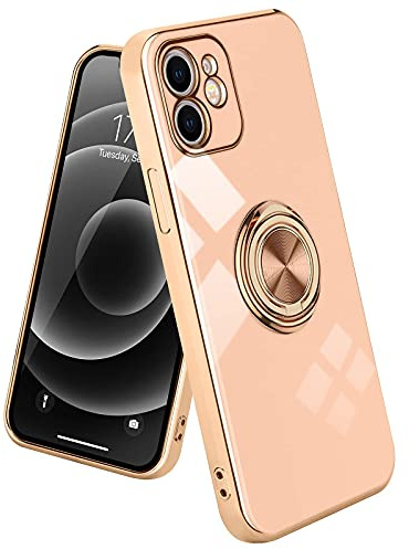 Urarssa Kompatibel mit iPhone 12 Pro Max Hülle mit 360 Grad Ring Ständer Handyhülle Schutzhülle Magnetischer Autohalterung Stoßfest Hülle Case für iPhone 12 Pro Max-Rosa