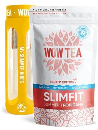 WOW TEA Sоmmer-Tees Duo Set: Sommer Detox Tee mit 24h-Effekt | Schnell wirkender Abnehm-Tee | Energie und Vitalität steigernder Wellness-Sommertee & Infuser-Flasche | 150g, 550ml, Made in EU