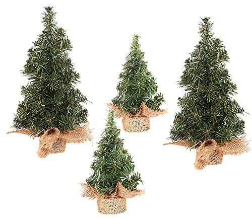 Jylucky 4 Pack Tisch-Mini-Weihnachtsbaum, 20 cm / 30 cm Künstlicher Weihnachtsbaum Miniatur-Kiefer Weihnachtsbaum mit Leinenbasis Perfekt für Weihnachtsdekorationen, Haus, Küche, Esstisch