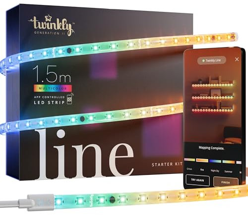 Twinkly Line Starter Kit 1,5m, Mehrfarbiger LED-Streifen, Kit mit Smart Controller, Kompatibel mit Alexa und Google Home, Gaming-Lichter, Über 16 Mio. Farben, App-Steuerung, Weißes Kabel