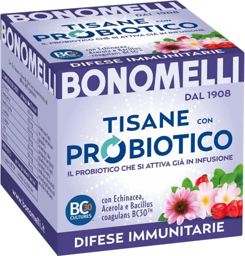 Bonomelli Tisana Probiotica Difese Immunitarie, Confezione da 10 Filtri, con Echinacea e Acerola, Integratore Alimentare, Favorisce le Naturali Difese dell’Organismo (20g)