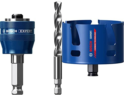Bosch Professional 1x Expert Power Change Plus Hole Saw System Adapter (Ø 7,15 mm) + 1x Expert Construction Material Hole Saw (for Softwood, Ø 92 mm, Accessories Rotary Impact Drill)