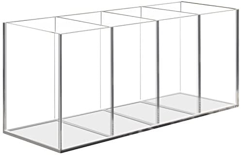 Uquelic Acrylic Pen Pencil Holder, 4 Compartments Clear Pen Pot - Desktop Stationery Storage Makeup Brushes Holder for Desk, Acrylic Organiser Pen Holder Desk Tidy