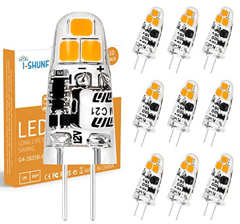 I-SHUNFA 12V G4 LED Bulb,1.2W AC/DC 120LM Warm White 3000K Equivalent to 15W/20W Halogen Lamps Replacement,Non-dimmable,Highly Transparent Silicone,Crystal Spotlight Bulb 10Pack