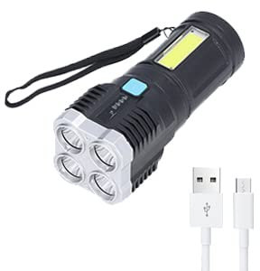 Taschenlampe, USB Aufladbar Klein LED Taschenlampen, LED Scheinwerfer + COB Seitenlicht, 4 Grad Elektrische Mengenanzeige, 4 Licht Modus, Handheld Taktische Taschenlampe für Camping und Notfälle