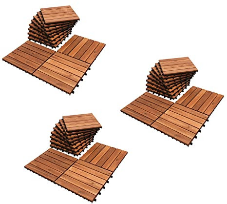 Joparri Terrassenfliesen 33er Klickfliesen Holzfliesen 30 x 30 cm bodenfliesen aus Akazienholz, 3m² Holz Akazie, geeignet Platten Balkon Fliesen Garten, Braun