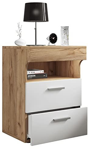 VCM Nachtschrank | Beistelltisch mit Zwei Schubladen | Nachttisch | Maße ca. H. 61 x B. 45 x T. 39 cm - Slepal L