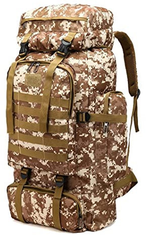 TOUYAKO Wanderrucksack 80L, Große Kapazität Wasserdicht Bergsteigen Wandern Militär Armee Taktischer Wanderrucksack Reiserucksack, 800D Oxford (Wüstentarnung)