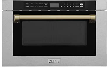 ZLINE Autograph Edition 24 1.2 cu. ft. Built-in Microwave Drawer with a Traditional Handle in Fingerprint Resistant Stainless Steel and Champagne Bronze Accents