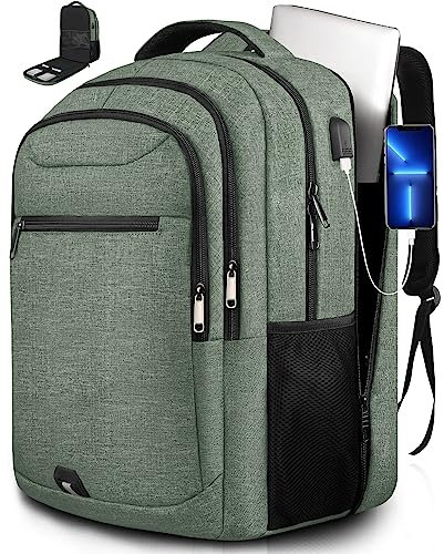 Travel Laptop Backpack, Large Backpack 42L, TSA Flight Approved Backpack, 17.3 Inch Water Resistant Computer Bag with USB Charging Port, Anti-Theft Teacher College Weekender Hiking Work Daypack, Green