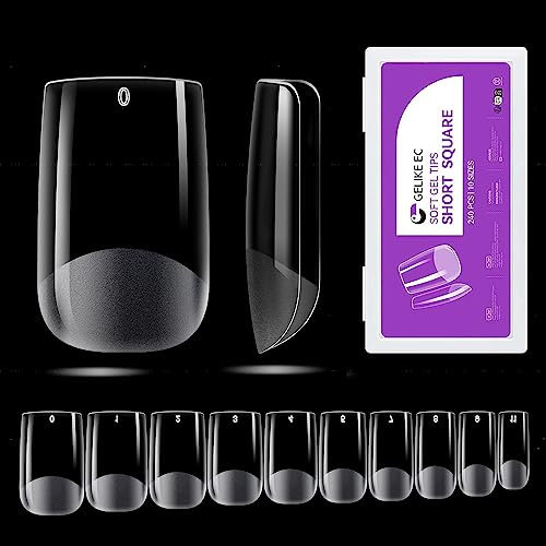 Short Square Nail Tips for Salon: Gelike EC Soft False Gel Nails Tip Easy and Long Last - 240pcs 10 Sizes for DIY Practice Art Design at Home