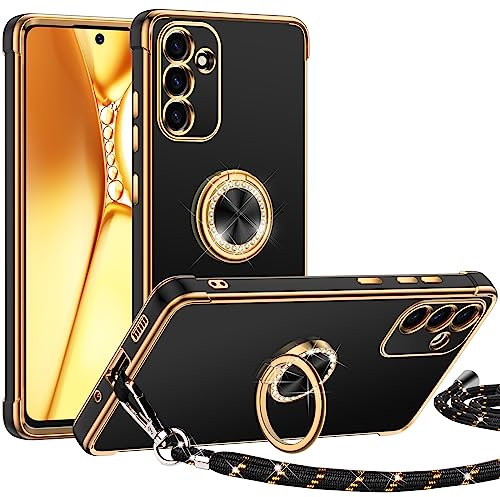 Silverback Hülle mit Band, [Miss Arts] Ring Ständer Handyhülle Handykette Frauen Mädchen Dünn Stoßfeste Schutzhülle für Samsung Galaxy A54 5G Case Schwarz