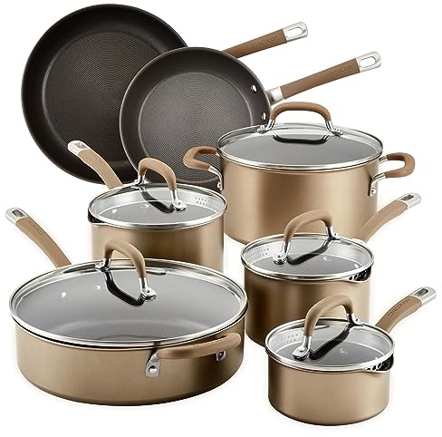 Circulon Premier Professional Hard Anodized Nonstick Cookware Induction Pots and Pans Set Nonstick, Home Essentials, 12-Piece, Bronze