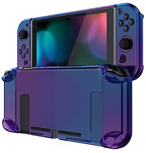 eXtremeRate PlayVital Cover Custodia Protettiva per Nintendo Switch Joycon Console,Copertura Rigida Case Separabile per NS Switch Controller Console-Trasparente Blu Viola