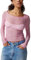 FeMereina Womens Y2K Lace Layering Top Long Sleeve Tops Sheer Mesh Crewneck Floral Embroidery See Through Shirts (Pink, L)