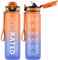 QLUR Trinkflasche, 1L/800ML BPA-Frei Tritan Wasserflasche mit Strohhalm, Trinkflasche Sport Auslaufsicher mit Zeitmarkierung und Bürste, Sportflasche für Fitness, Schule, Yoga, Outdoor(1 Flasche)