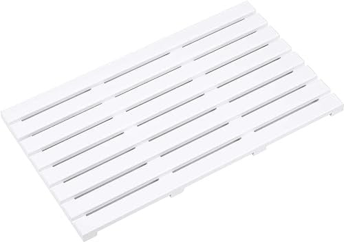 Aggloz | ECO Shower/Bath Floor Mat | Non-Slip Mat with Rubber Plugs | Easy to Clean | Water Resistant Shower Mat | Slatted Duckboard Design | Multipurpose Bath Mat | 61 x 37 cm (Colour-White)