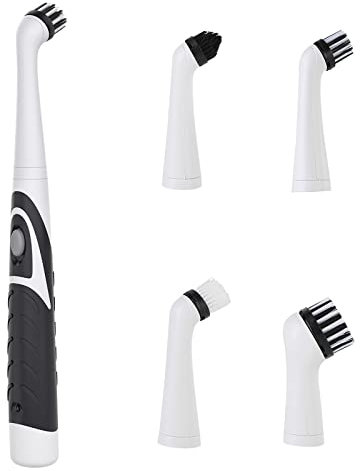 Electrical Cleaning Brush, Electric Cleaning Brush with 4 Replacement Heads, Electric Spin Scrubber Household Cleaning Brushes for Home, Bathroom Floor, Tub, Shower, Tile (Black& White)