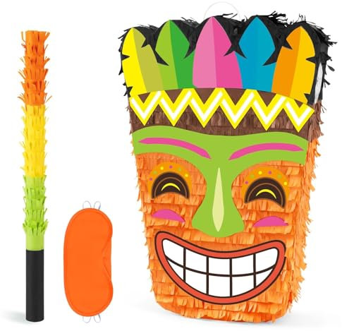 WERNNSAI Hawaii Piñata – Pinata Geburtstag Jungen Sommerparty Dekoration Zubehör Kinder Aloha Piñata mit Augenmaske und Stab Sommer Thema Geburtstagsparty Karneval 40,9 cm x 31,5 cm