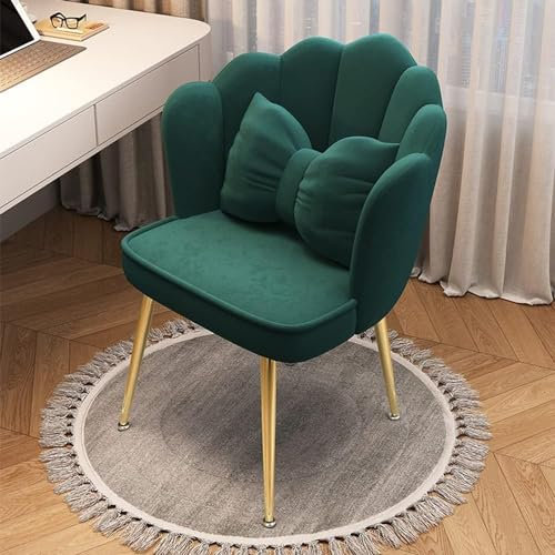 Petite Chaise d'appoint pour Salon, Dossier pétale, Pieds Noirs, Confortable, Moderne du Milieu du siècle, Chaise festonnée, pour Salle à Manger/Chambre/vanité, Vert, Pieds dorés