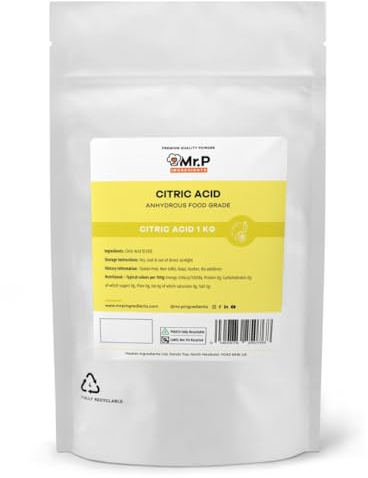 Mr.P Ingredients - Acide citrique 1 kg anhydre de qualité alimentaire - Sans gluten, sans OGM, halal, kasher - Sans additifs