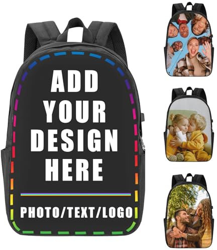 LLLGSH Benutzerdefinierter Rucksack, Personalisierter Foto-Rucksack, Personalisierte Backpack Fügen Sie Ihren Namen/Logo/Text/Bild, Ideal für Schule, Reisen, Freizeit und Beruf