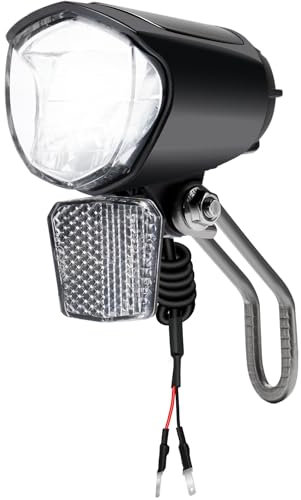 E-Bike LED Fahrradlicht mit Reflektor und StVZO Zulassung, Fahrrad Front Licht LED, Fahrradlampe, Fahrrad Frontlicht, Fahrradleuchte vorne, Scheinwerfer mit Aluminium-Kühlplatte (70 Lux)