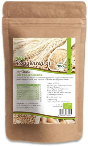 Mynatura Bio Roggenschrot | Roggen | Getreideschrot | Zum Backen | Fürs Müsli | Vegane Ernährung | Getreide | Im Beutel 500g