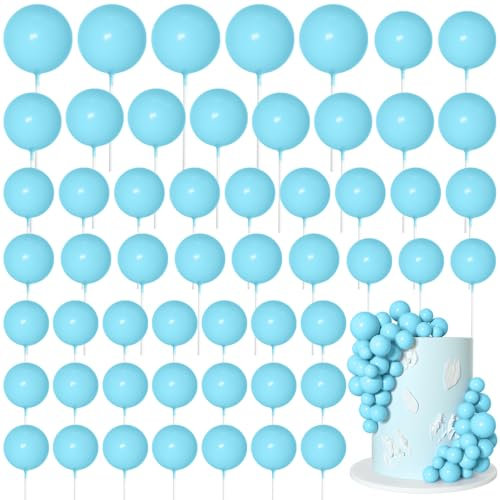 Bouiexye 75Pc Light Blue Cake Decoration Set: Foam Balls, Mini Balloons, Cake Picks - Perfect for Birthday, Wedding Parties