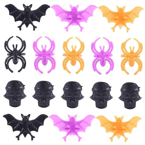 CORHAD 60St Halloween Ring Fledermaus Spinne Schädel Halloween-Streich-Requisite Halloween Cupcake Topper Dekor halloween halloween assecoires Musterring Festgeschenke Colorful