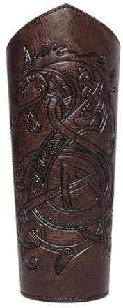 APLVFFZH PU-Handschuh, mittelalterliche Armschienen für Bühnen-Mottopartys, Dunkelbraun