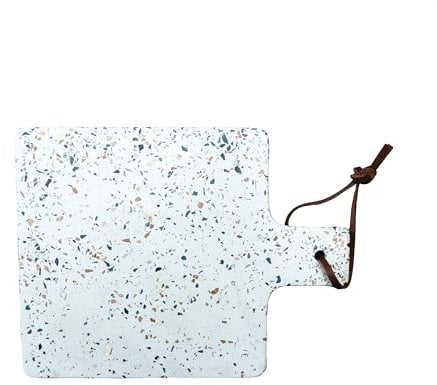 Arthur Cameron - Earthy Terrazzo Cheese Board/Small Chopping Board/Serving Tray with a Built-in Handle and Leather Strap - Versatile for use as a Serving Platter or Cutting Board