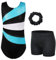 HUAANIUE Mädchen Kinder Gymnastikanzug Set Trikot + Shorts + Haarschmuck Ärmelloser Tanzanzug 3-14 Jahre (KHB366-Schwarz Cyan, 7-8 Jahre)